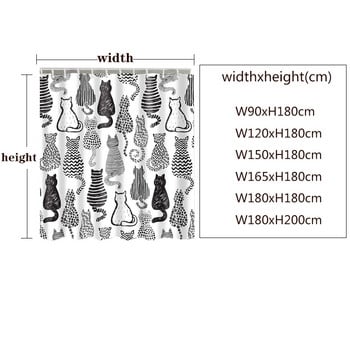 Завеса за душ с принт на котка Карикатура Завеси за баня с животни Баня за вана Покривало за къпане Завеси за душ с 12 PCS куки