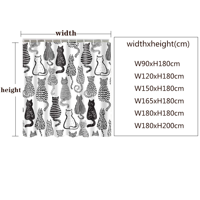 Macska nyomtatott zuhanyfüggöny Rajzfilm állati fürdőfüggöny Fürdőszoba fürdőkádhoz fürdőhuzat Zuhanyfüggöny 12 db-os kampóval