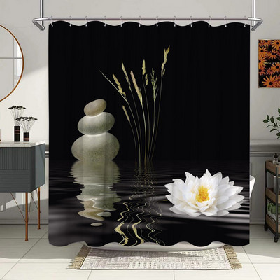 Zen Zavjese za tuš Budizam Buddha Lotus Pejzaž Zavjese za tuš Zen Kamen Zeleni Bambus Cvijeće Biljke Krajolik Dekoracija kupaonice