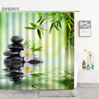Zen Zavjese za tuš Budizam Buddha Lotus Pejzaž Zavjese za tuš Zen Kamen Zeleni Bambus Cvijeće Biljke Krajolik Dekoracija kupaonice