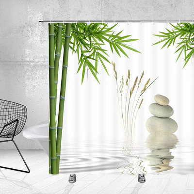 Zen Zavjese za tuš Budizam Buddha Lotus Pejzaž Zavjese za tuš Zen Kamen Zeleni Bambus Cvijeće Biljke Krajolik Dekoracija kupaonice