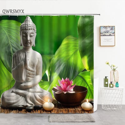 Zen Zavjese za tuš Budizam Buddha Lotus Pejzaž Zavjese za tuš Zen Kamen Zeleni Bambus Cvijeće Biljke Krajolik Dekoracija kupaonice