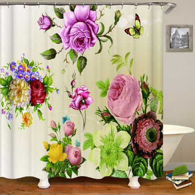 3D vannas istabas aizkari Krāsaini skaisti ziedi Apdruka Dušas aizkari Mājas apdare Ūdensizturīgs poliestera audums Vannas ekrāns
