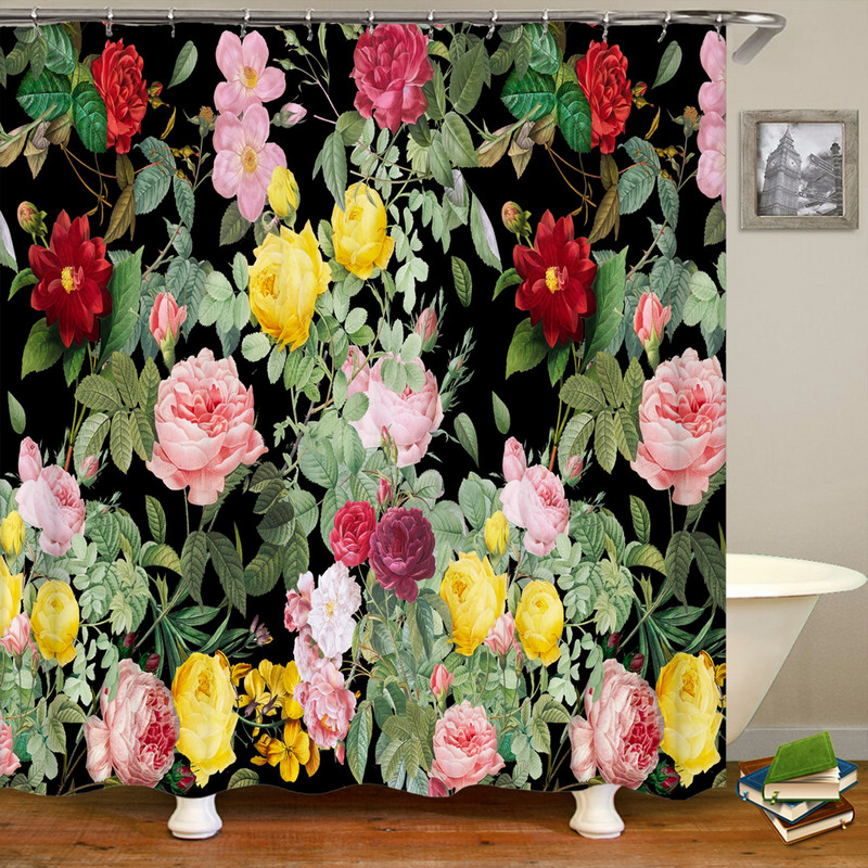 3D vannas istabas aizkari Krāsaini skaisti ziedi Apdruka Dušas aizkari Mājas apdare Ūdensizturīgs poliestera audums Vannas ekrāns