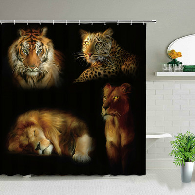 Afrički leopard, lav, tigar, uzorak zavjese za tuširanje, print divljih životinja, kupaonska kada, ukrasi za dom, poklon, vodootporne zavjese