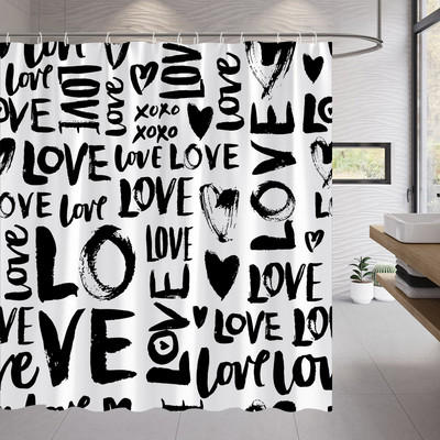 Crno-bijela zavjesa za tuš s ispisom slova Pure Natural Art Design Kupaonska zavjesa Jednostavan nordijski kućni dekor Kuka za ekran za kadu