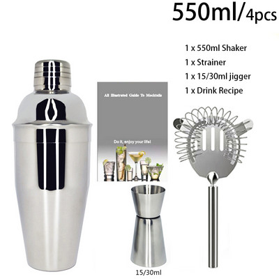 Shaker šalica od nehrđajućeg čelika 550 ml/450 ml/600 ml/750 ml s mjernom čašom Set shakera za koktele Komplet za koktele Barski alati Stalak Recept