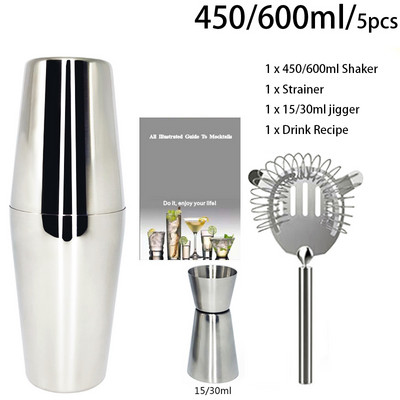 Shaker šalica od nehrđajućeg čelika 550 ml/450 ml/600 ml/750 ml s mjernom čašom Set shakera za koktele Komplet za koktele Barski alati Stalak Recept