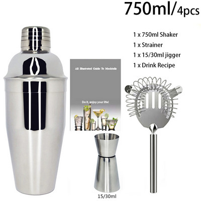 Shaker šalica od nehrđajućeg čelika 550 ml/450 ml/600 ml/750 ml s mjernom čašom Set shakera za koktele Komplet za koktele Barski alati Stalak Recept
