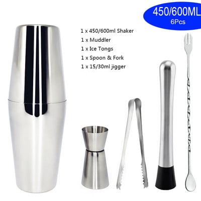 Shaker šalica od nehrđajućeg čelika 550 ml/450 ml/600 ml/750 ml s mjernom čašom Set shakera za koktele Komplet za koktele Barski alati Stalak Recept