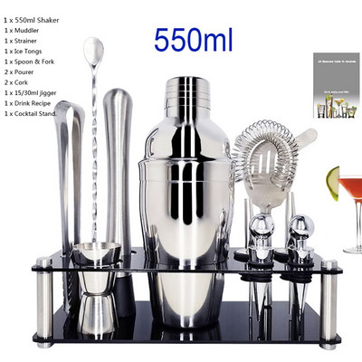 Shaker šalica od nehrđajućeg čelika 550 ml/450 ml/600 ml/750 ml s mjernom čašom Set shakera za koktele Komplet za koktele Barski alati Stalak Recept
