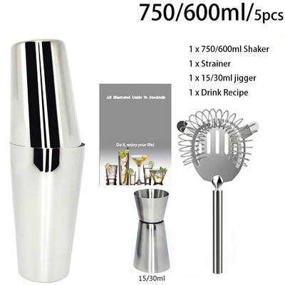 Shaker šalica od nehrđajućeg čelika 550 ml/450 ml/600 ml/750 ml s mjernom čašom Set shakera za koktele Komplet za koktele Barski alati Stalak Recept