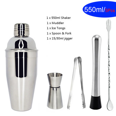 Shaker šalica od nehrđajućeg čelika 550 ml/450 ml/600 ml/750 ml s mjernom čašom Set shakera za koktele Komplet za koktele Barski alati Stalak Recept