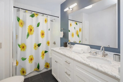 Art Geometry Pattern Zavjesa za tuširanje Zelena biljka Cvjetna tkanina Vodootporni poliester Kupaonski pribor Dekoracija zavjesa za kadu Cortina