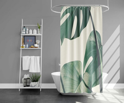 Art Geometry Pattern Zavjesa za tuširanje Zelena biljka Cvjetna tkanina Vodootporni poliester Kupaonski pribor Dekoracija zavjesa za kadu Cortina