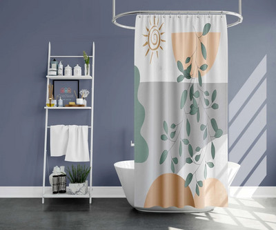 Art Geometry Pattern Zavjesa za tuširanje Zelena biljka Cvjetna tkanina Vodootporni poliester Kupaonski pribor Dekoracija zavjesa za kadu Cortina