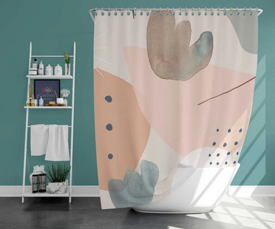 Art Geometry Pattern Zavjesa za tuširanje Zelena biljka Cvjetna tkanina Vodootporni poliester Kupaonski pribor Dekoracija zavjesa za kadu Cortina