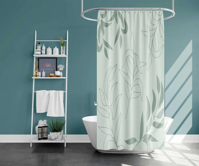 Art Geometry Pattern Zavjesa za tuširanje Zelena biljka Cvjetna tkanina Vodootporni poliester Kupaonski pribor Dekoracija zavjesa za kadu Cortina