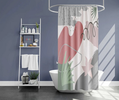 Art Geometry Pattern Zavjesa za tuširanje Zelena biljka Cvjetna tkanina Vodootporni poliester Kupaonski pribor Dekoracija zavjesa za kadu Cortina