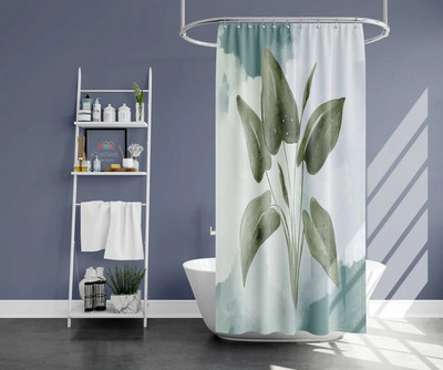 Art Geometry Pattern Zavjesa za tuširanje Zelena biljka Cvjetna tkanina Vodootporni poliester Kupaonski pribor Dekoracija zavjesa za kadu Cortina