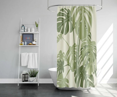 Art Geometry Pattern Zavjesa za tuširanje Zelena biljka Cvjetna tkanina Vodootporni poliester Kupaonski pribor Dekoracija zavjesa za kadu Cortina