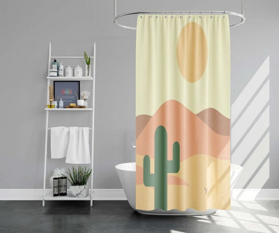 Art Geometry Pattern Zavjesa za tuširanje Zelena biljka Cvjetna tkanina Vodootporni poliester Kupaonski pribor Dekoracija zavjesa za kadu Cortina