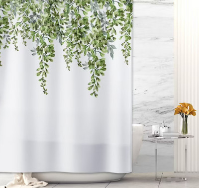 Art Geometry Pattern Zavjesa za tuširanje Zelena biljka Cvjetna tkanina Vodootporni poliester Kupaonski pribor Dekoracija zavjesa za kadu Cortina