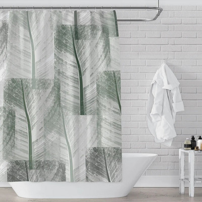 Art Geometry Pattern Zavjesa za tuširanje Zelena biljka Cvjetna tkanina Vodootporni poliester Kupaonski pribor Dekoracija zavjesa za kadu Cortina