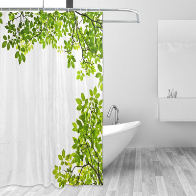 Art Geometry Pattern Zavjesa za tuširanje Zelena biljka Cvjetna tkanina Vodootporni poliester Kupaonski pribor Dekoracija zavjesa za kadu Cortina