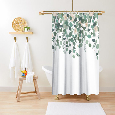 Art Geometry Pattern Zavjesa za tuširanje Zelena biljka Cvjetna tkanina Vodootporni poliester Kupaonski pribor Dekoracija zavjesa za kadu Cortina