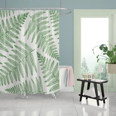 Art Geometry Pattern Zavjesa za tuširanje Zelena biljka Cvjetna tkanina Vodootporni poliester Kupaonski pribor Dekoracija zavjesa za kadu Cortina