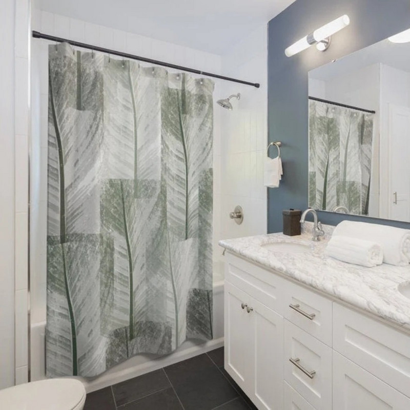 Art Geometry Pattern Zavjesa za tuširanje Zelena biljka Cvjetna tkanina Vodootporni poliester Kupaonski pribor Dekoracija zavjesa za kadu Cortina