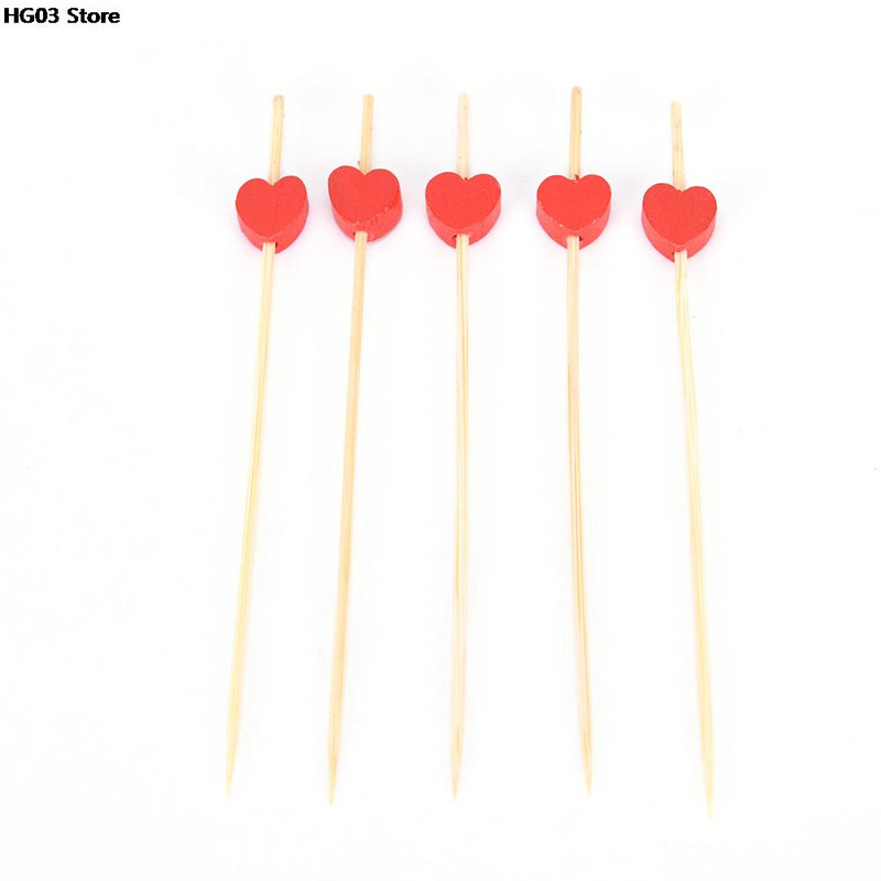 100 gab. Sirds bambusa Ēdienu izvēle Bufete Cupcake Augļu dakša Ballīte Kūka Deserta Salāti Dārzeņu kociņi Kokteilis Zobu bakstāmais iesms 12cm