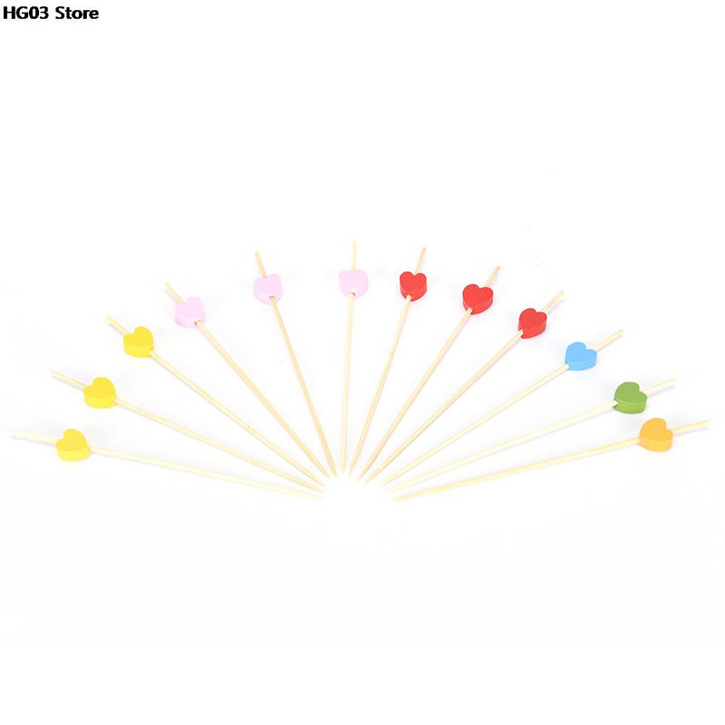 100 gab. Sirds bambusa Ēdienu izvēle Bufete Cupcake Augļu dakša Ballīte Kūka Deserta Salāti Dārzeņu kociņi Kokteilis Zobu bakstāmais iesms 12cm