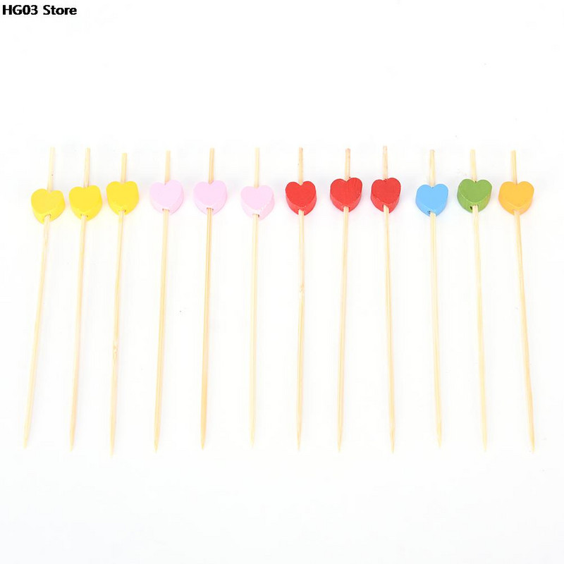 100 gab. Sirds bambusa Ēdienu izvēle Bufete Cupcake Augļu dakša Ballīte Kūka Deserta Salāti Dārzeņu kociņi Kokteilis Zobu bakstāmais iesms 12cm