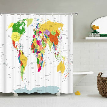 Водоустойчива карта на света Завеса за душ за баня Завеса за баня Супер дълга 180 * 200 см 3D Комплект завеси за душ