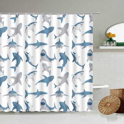 Karikatūra ar rokām apgleznota dzīvnieku dušas aizkars kaķis putns trusis augs puķes bērns vannas istabas dekors ar āķi piekārtu ekrānu, mazgājams