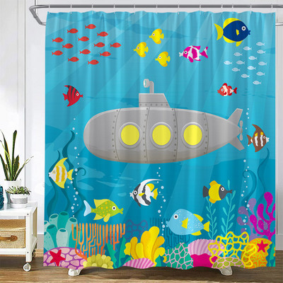 Karikatūra ar rokām apgleznota dzīvnieku dušas aizkars kaķis putns trusis augs puķes bērns vannas istabas dekors ar āķi piekārtu ekrānu, mazgājams