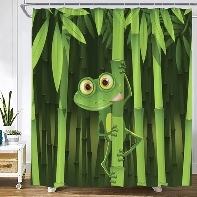 Karikatūra ar rokām apgleznota dzīvnieku dušas aizkars kaķis putns trusis augs puķes bērns vannas istabas dekors ar āķi piekārtu ekrānu, mazgājams