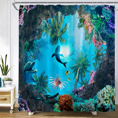 Karikatūra ar rokām apgleznota dzīvnieku dušas aizkars kaķis putns trusis augs puķes bērns vannas istabas dekors ar āķi piekārtu ekrānu, mazgājams