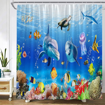 Karikatūra ar rokām apgleznota dzīvnieku dušas aizkars kaķis putns trusis augs puķes bērns vannas istabas dekors ar āķi piekārtu ekrānu, mazgājams