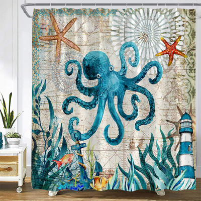 Karikatūra ar rokām apgleznota dzīvnieku dušas aizkars kaķis putns trusis augs puķes bērns vannas istabas dekors ar āķi piekārtu ekrānu, mazgājams