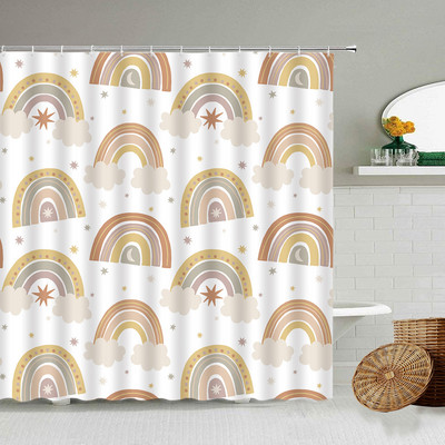 Karikatūra ar rokām apgleznota dzīvnieku dušas aizkars kaķis putns trusis augs puķes bērns vannas istabas dekors ar āķi piekārtu ekrānu, mazgājams