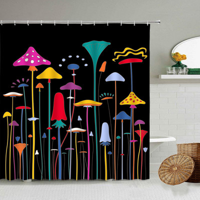 Karikatūra ar rokām apgleznota dzīvnieku dušas aizkars kaķis putns trusis augs puķes bērns vannas istabas dekors ar āķi piekārtu ekrānu, mazgājams