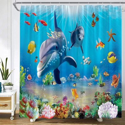 Karikatūra ar rokām apgleznota dzīvnieku dušas aizkars kaķis putns trusis augs puķes bērns vannas istabas dekors ar āķi piekārtu ekrānu, mazgājams