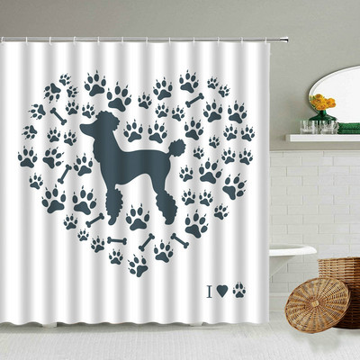 Karikatūra ar rokām apgleznota dzīvnieku dušas aizkars kaķis putns trusis augs puķes bērns vannas istabas dekors ar āķi piekārtu ekrānu, mazgājams