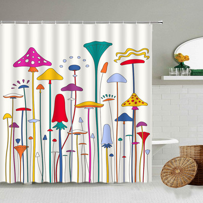 Karikatūra ar rokām apgleznota dzīvnieku dušas aizkars kaķis putns trusis augs puķes bērns vannas istabas dekors ar āķi piekārtu ekrānu, mazgājams