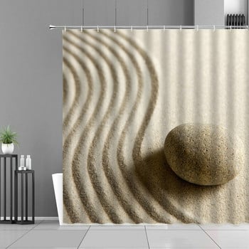 Sandy Beach Zen Stone Shower Curtain Green Bamboo Leaves Flower Zens Landscape Водоустойчиви завеси за баня Home Bathroom Decor Set