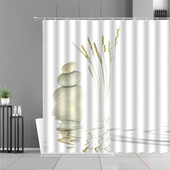Sandy Beach Zen Stone Shower Curtain Green Bamboo Leaves Flower Zens Landscape Водоустойчиви завеси за баня Home Bathroom Decor Set