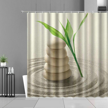 Sandy Beach Zen Stone Shower Curtain Green Bamboo Leaves Flower Zens Landscape Водоустойчиви завеси за баня Home Bathroom Decor Set